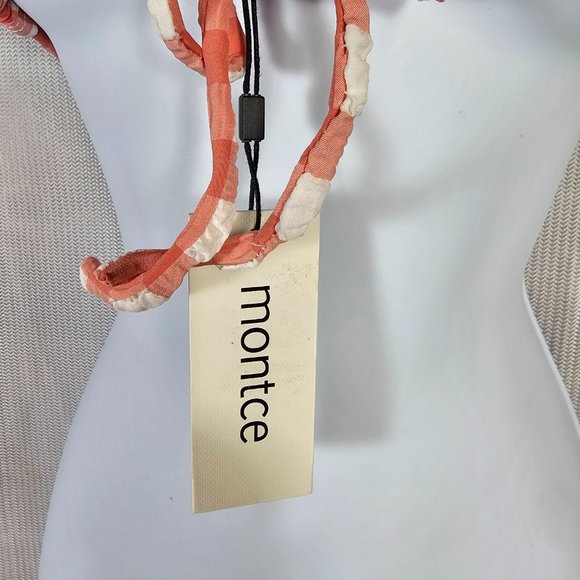 Montce Swim Shrimp Gingham Euro Bow Bikini Top Pink Size LARGE, Fit Medium - NWT - Picture 6 of 8